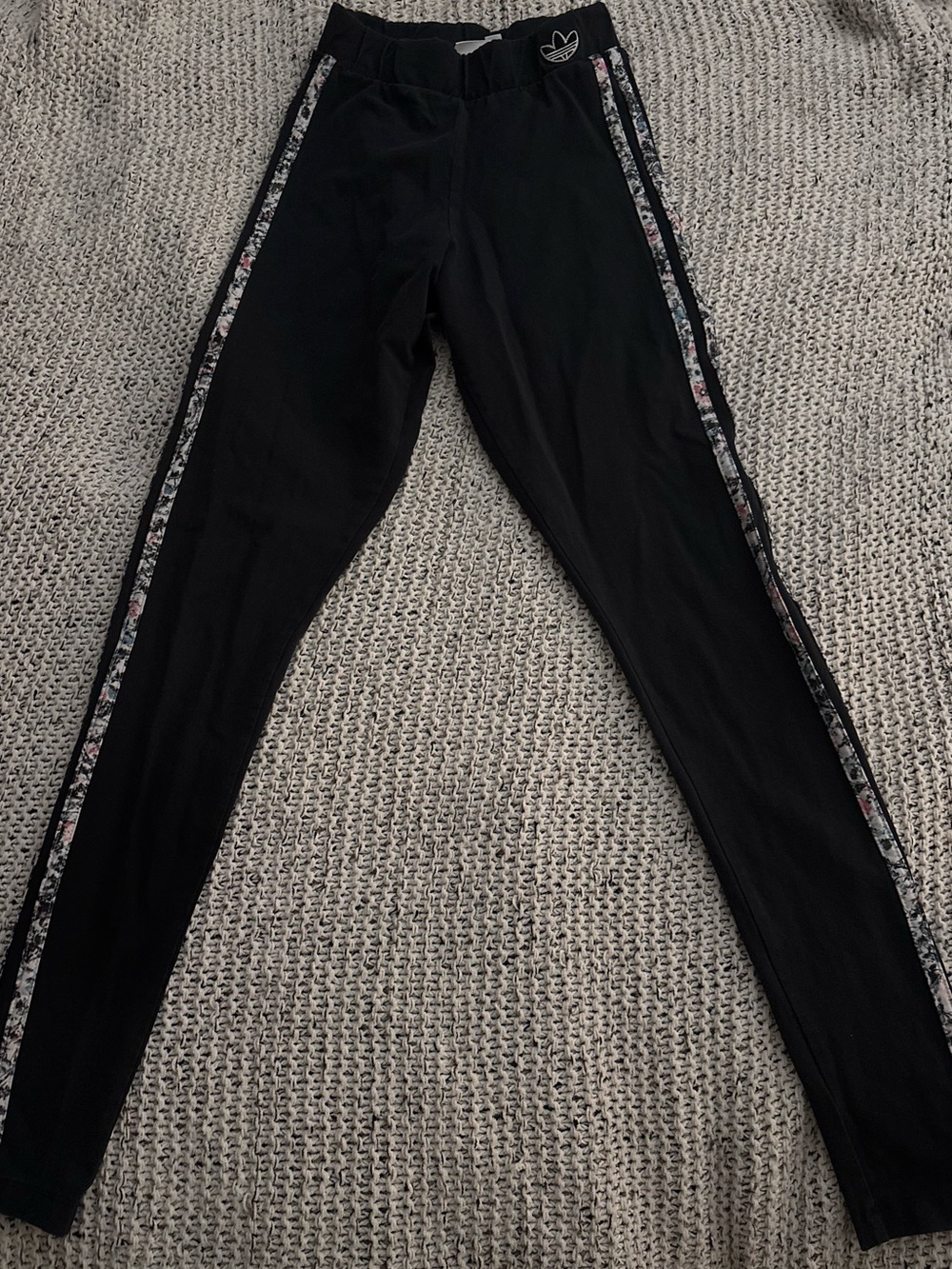 Adidas Black Leggings with Floral Stripes